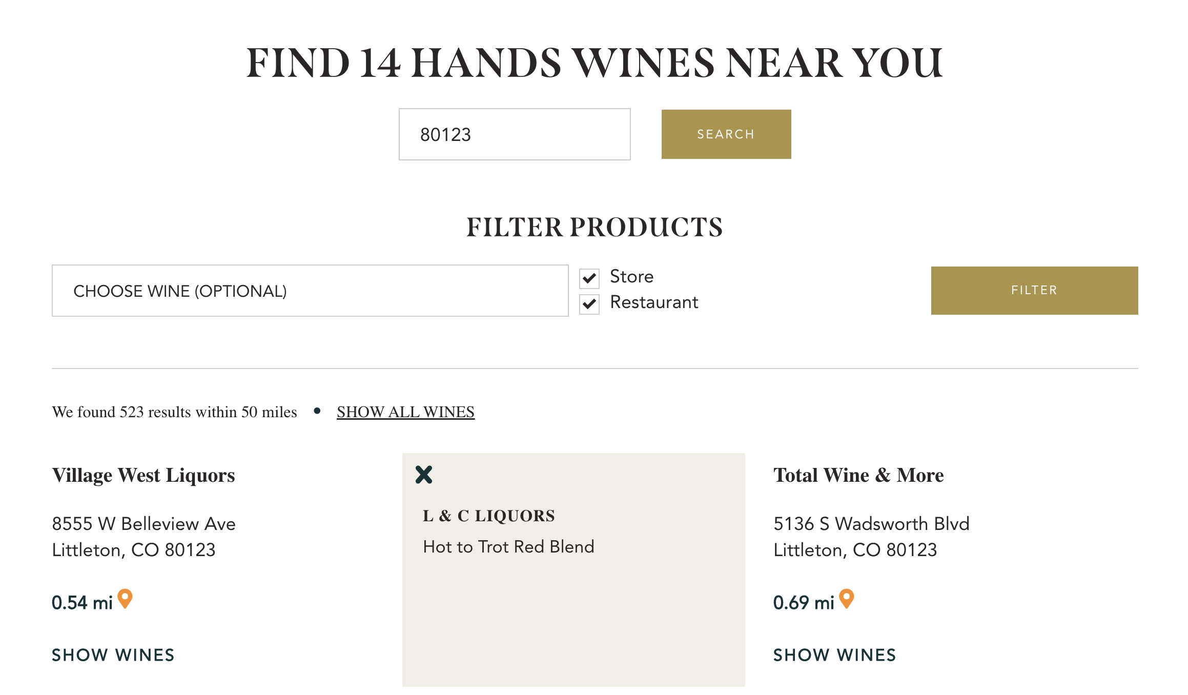 Vue Wine Retail Locator